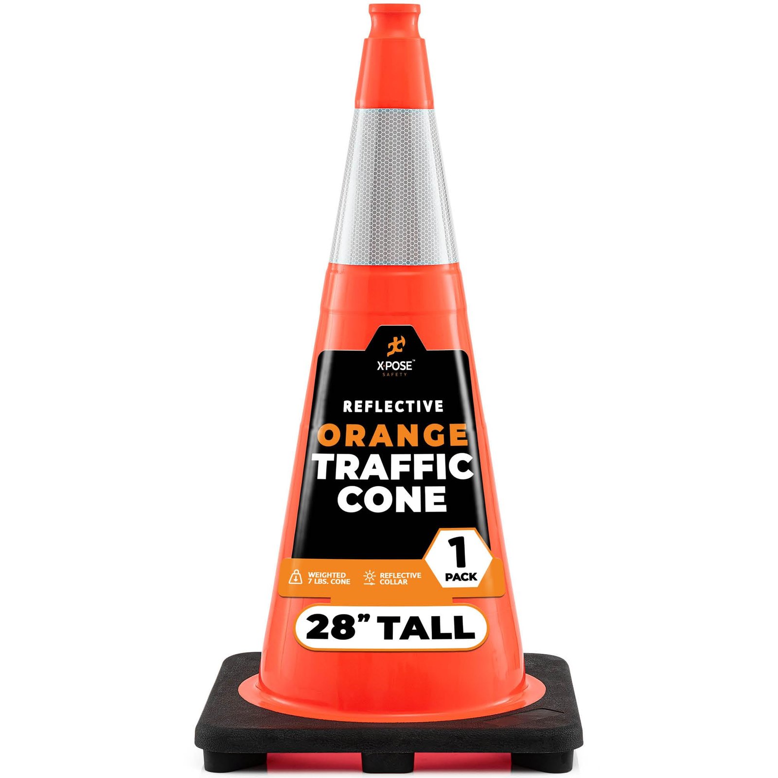 Xpose Safety 28" Orange Traffic Cones with 6" Collar - 1 Pack Multipurpose PVC Plastic Safety Cone for Parking, Soccer, Caution, Kids and Construction - Custom Stenciling Available